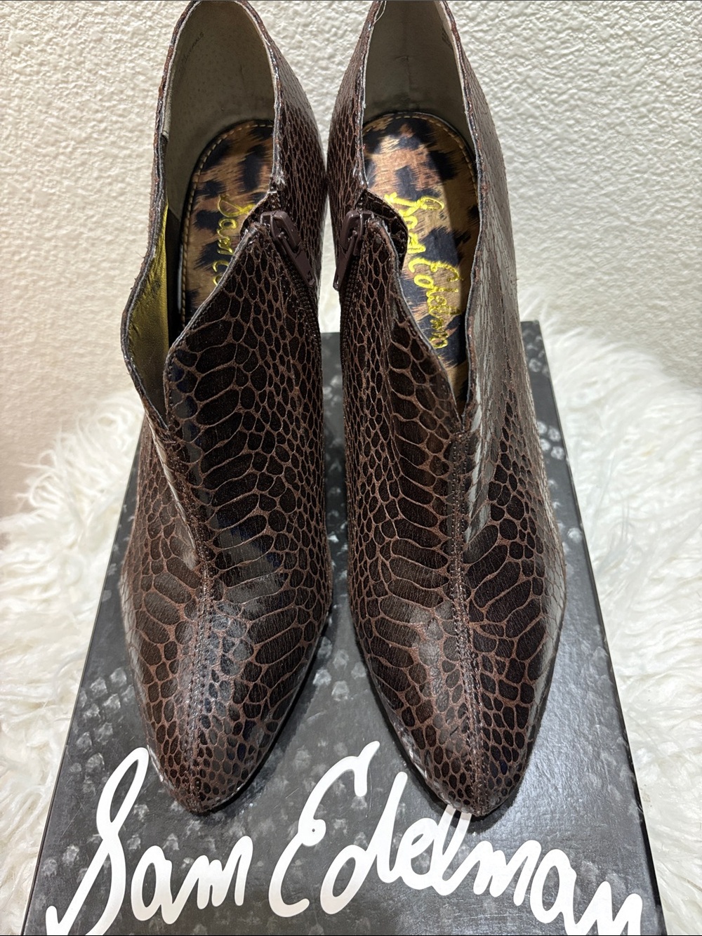 Sam Edelman Dark Brown Croc-Embossed Ankle Booties